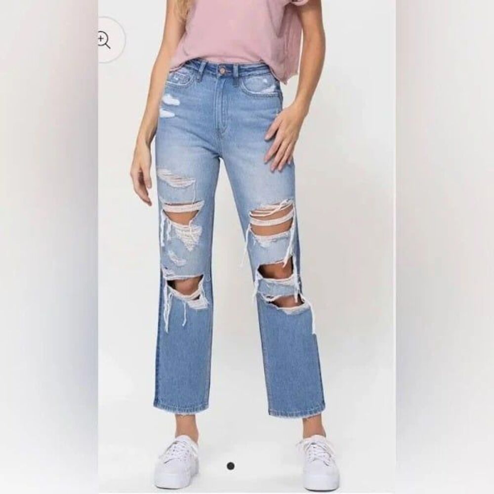 Vervet High-Rise Alyssa 90's Vintage Crop Straight Ripped Jeans 31